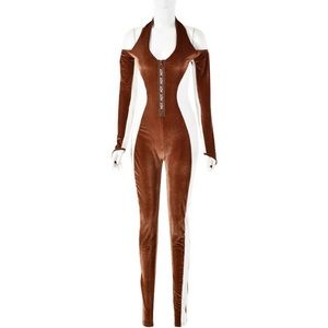 Halter Neck Jumpsuit Bad Society Club -Brown Sugar - XSMALL -New with strip seal